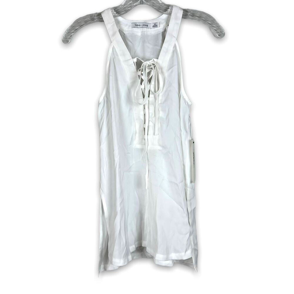 NWT bishop + young, white, lace up tank top size XS